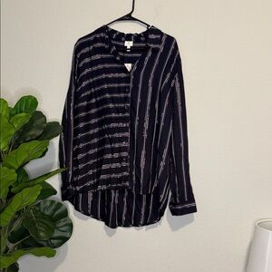 NWT dressbarn Navy and rose gold Striped Button Down Shirt XL